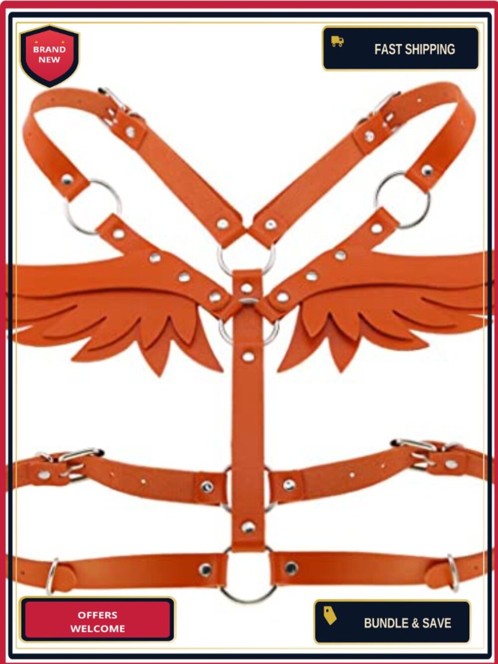 PU Leather Angel Wings Body Harness Waist Belt Rave Festival Costume